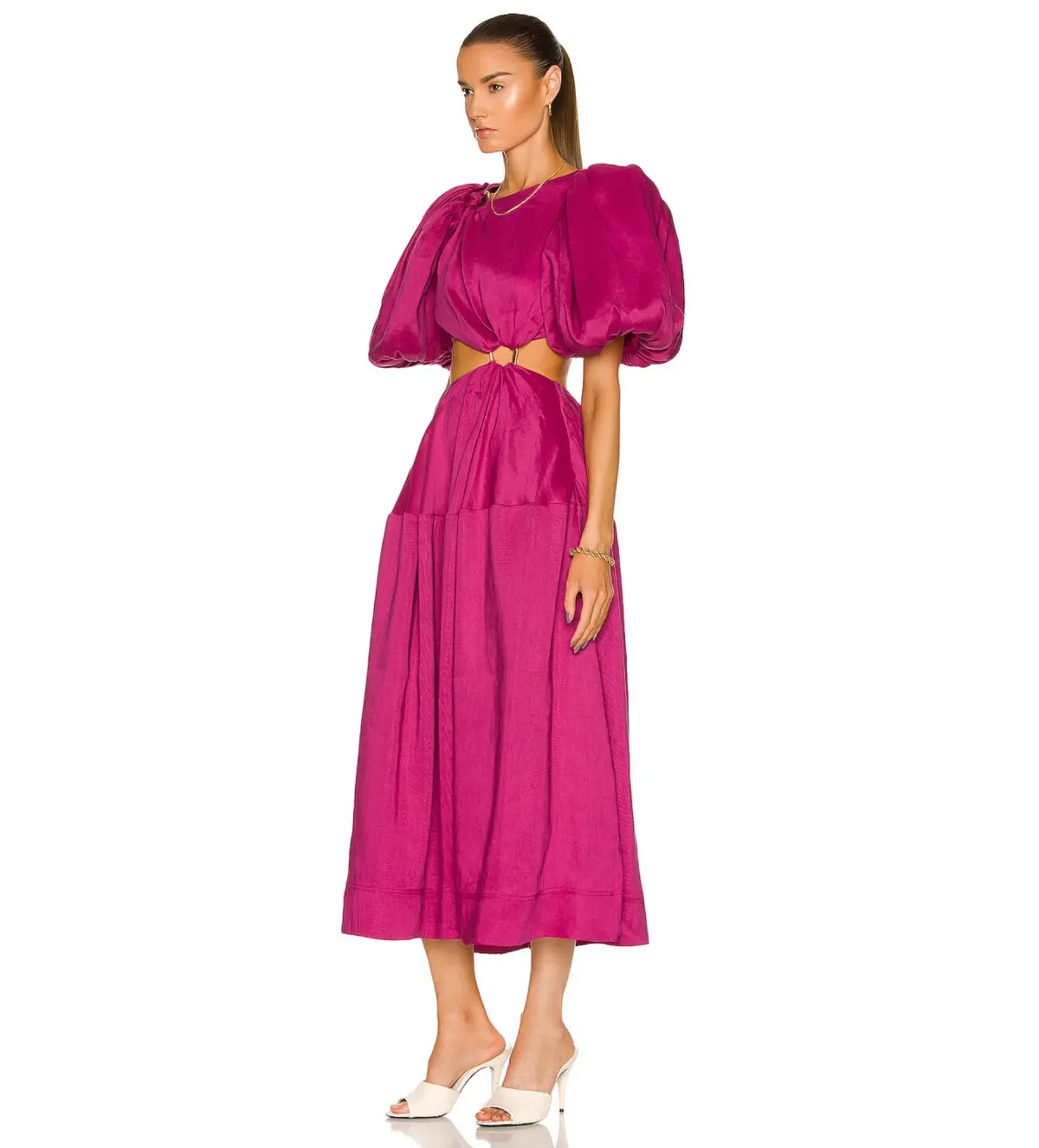 Aje Vanades Ring Cut Out Midi Dress in Magenta Pink Size 6 - Image 3