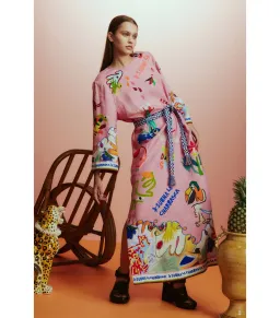 Alemais La Charrasca Midi Dress Pink Print Size AU 12 for rent on The Volte - image 1