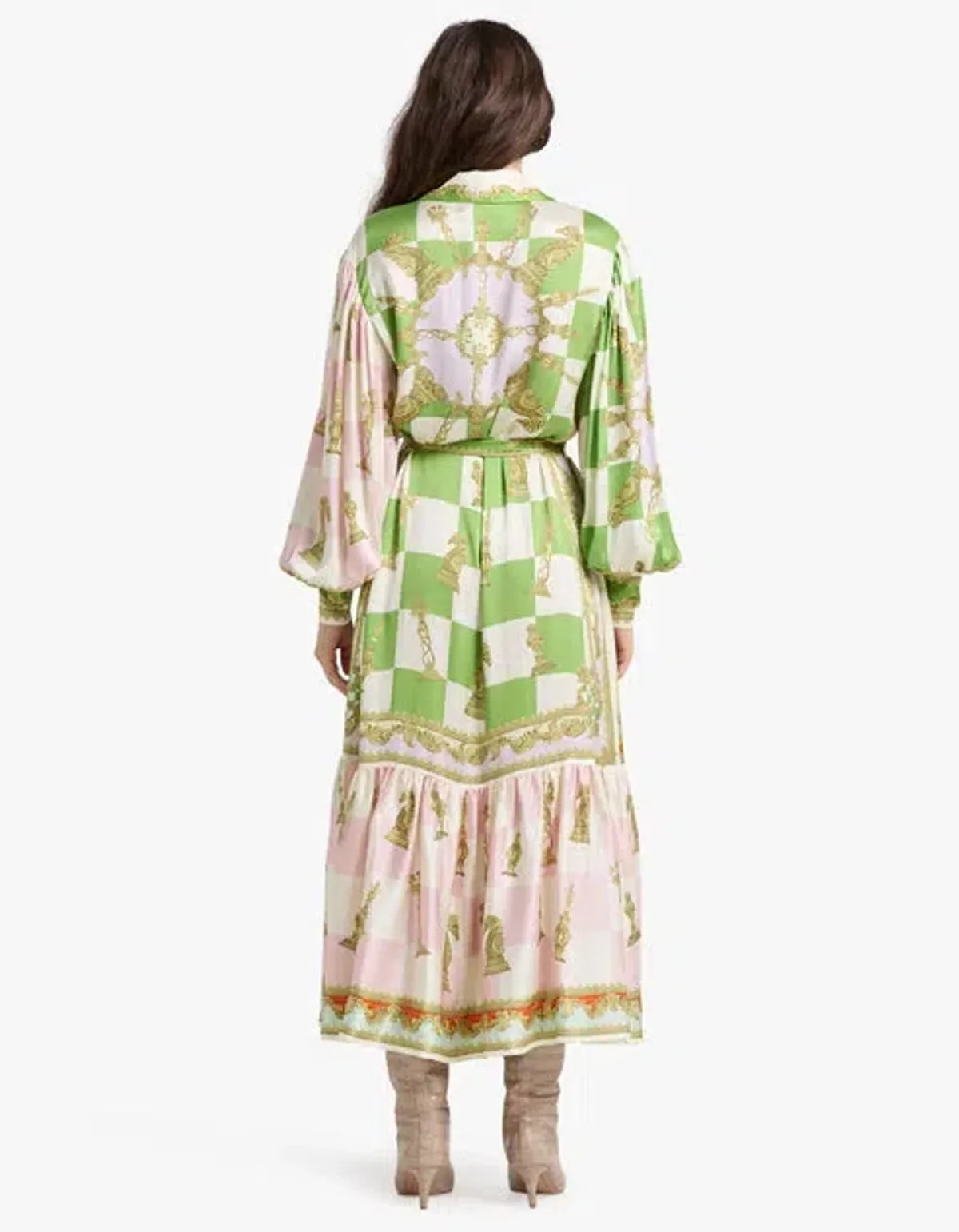Alemais Checkmate Silk Shirtdress Maxi Dress Multi Print Size 14  - Image 5