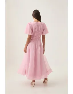 AJE Nova Pleated Midi Dress Pink Size AU 16  for rent on The Volte - image 4