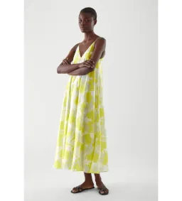 COS Long Slip Midi Dress Yellow Print Size 8 (fits up to small 10) for rent on The Volte - image 1