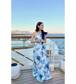 Aston Studio Mila Maxi Dress Cerulean Peony Size AU 10 for rent on The Volte - image 2