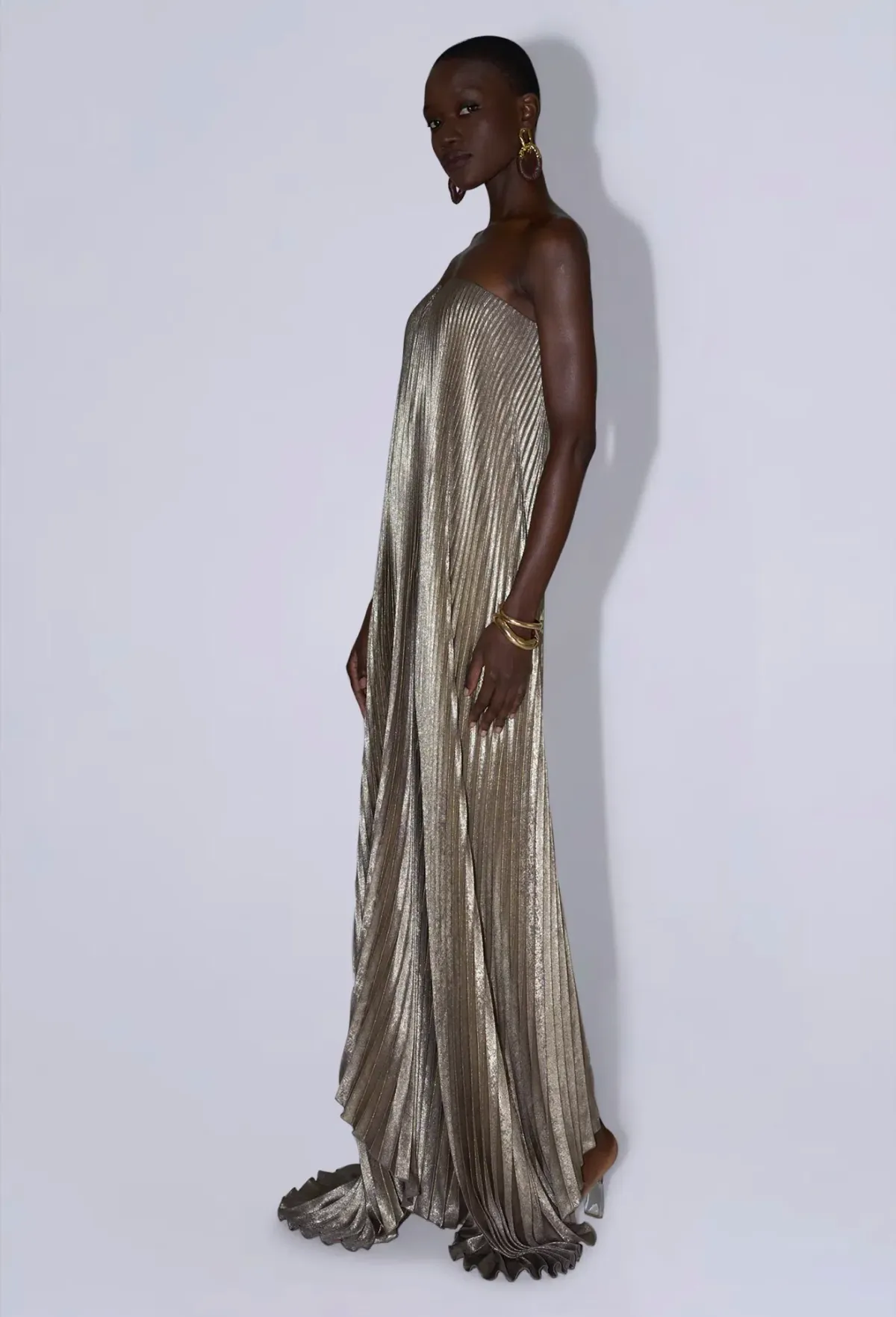 L'Idee Black Tie Gown in Gold Shimmer Size 12 - Image 3
