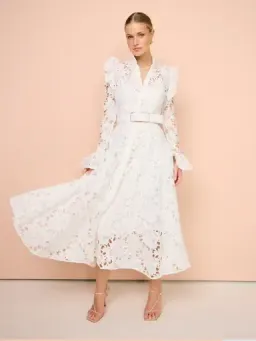 Leo Lin Aliyah Lace Butterfly Sleeve Midi Dress in Snow / White Size 10 for rent on The Volte - image 1