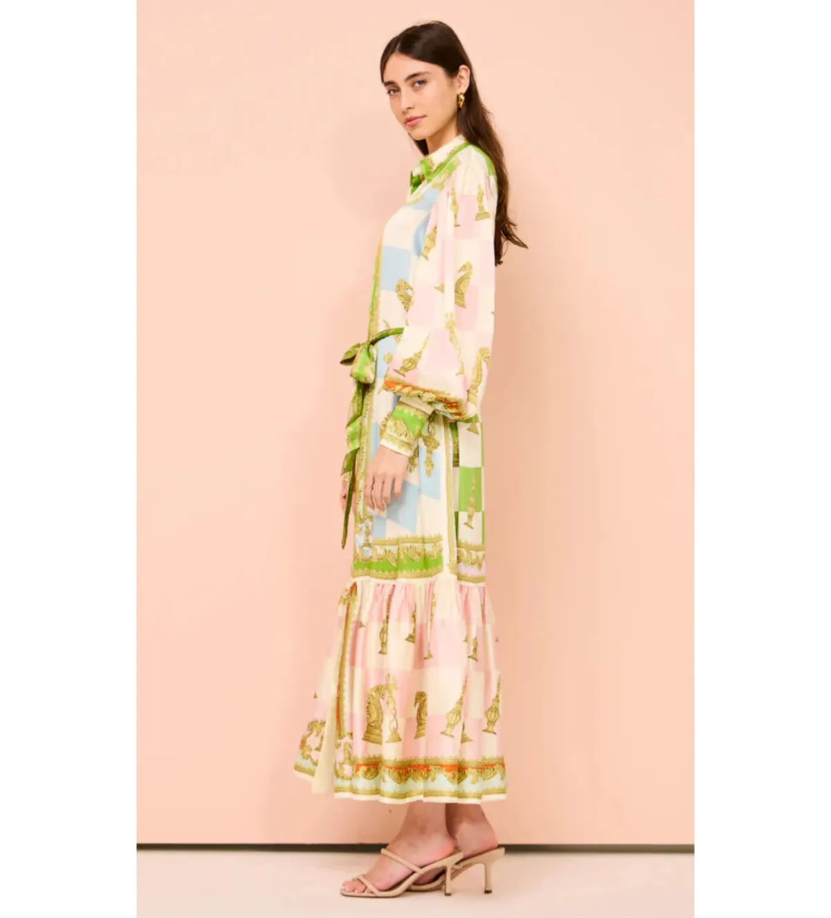 Alemais Checkmate Silk Midi Shirtdress in Multi Size AU 8 - Image 2