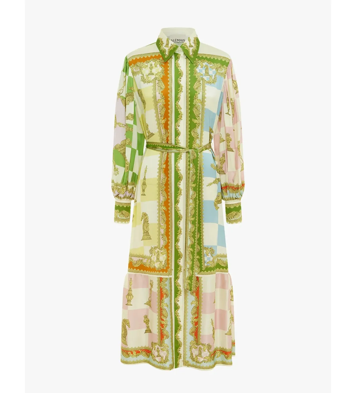 Alemais Checkmate Silk Midi Shirtdress Multi Print Size AU 10 - Image 9