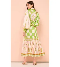 Alemais Checkmate Silk Midi Shirtdress Multi Print Size AU 10 for rent on The Volte - image 7