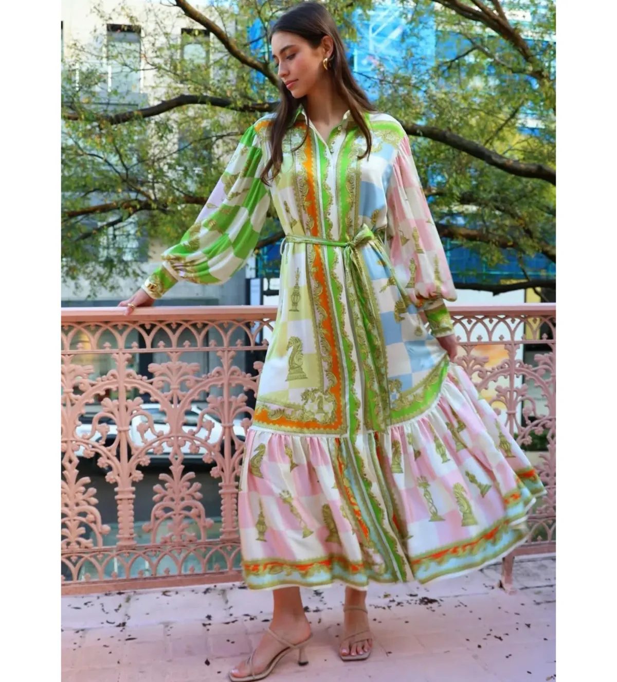 Alemais Checkmate Silk Midi Shirtdress Multi Print Size AU 10 - Image 3