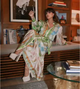 Alemais Checkmate Silk Midi Shirtdress Multi Print Size AU 10 for rent on The Volte - image 5