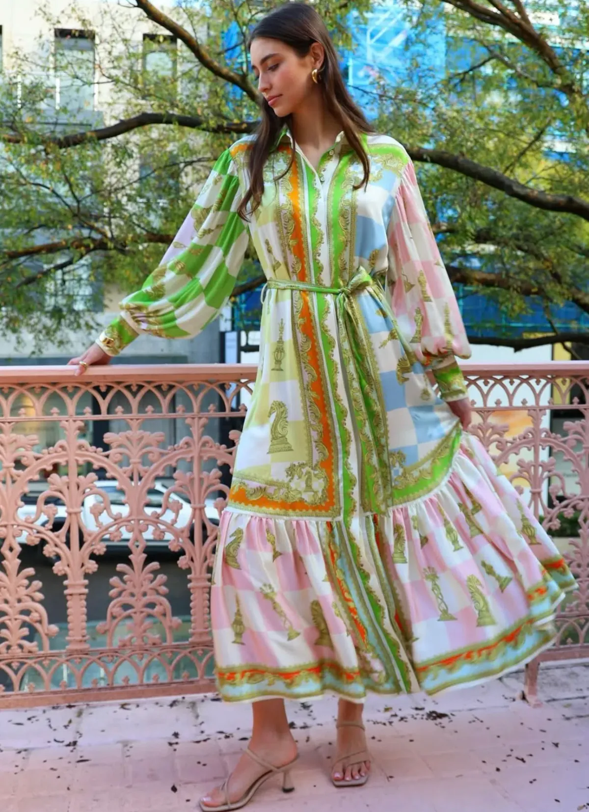 Alemais Checkmate Silk Shirtdress Multi Print Size 6 - Image 3