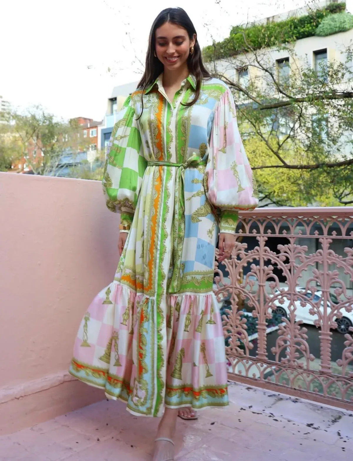 Alemais Checkmate Silk Shirtdress Multi Print Size 6 - Image 1