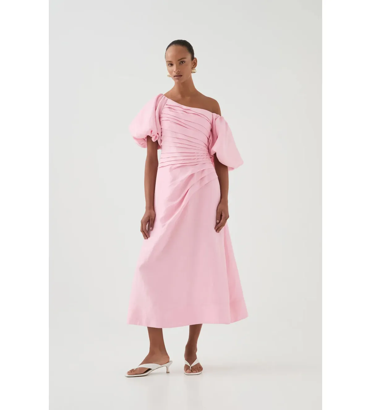 Aje Cadence Ruched Midi Dress in Ballerina Pink Size L / AU 12 - Image 1