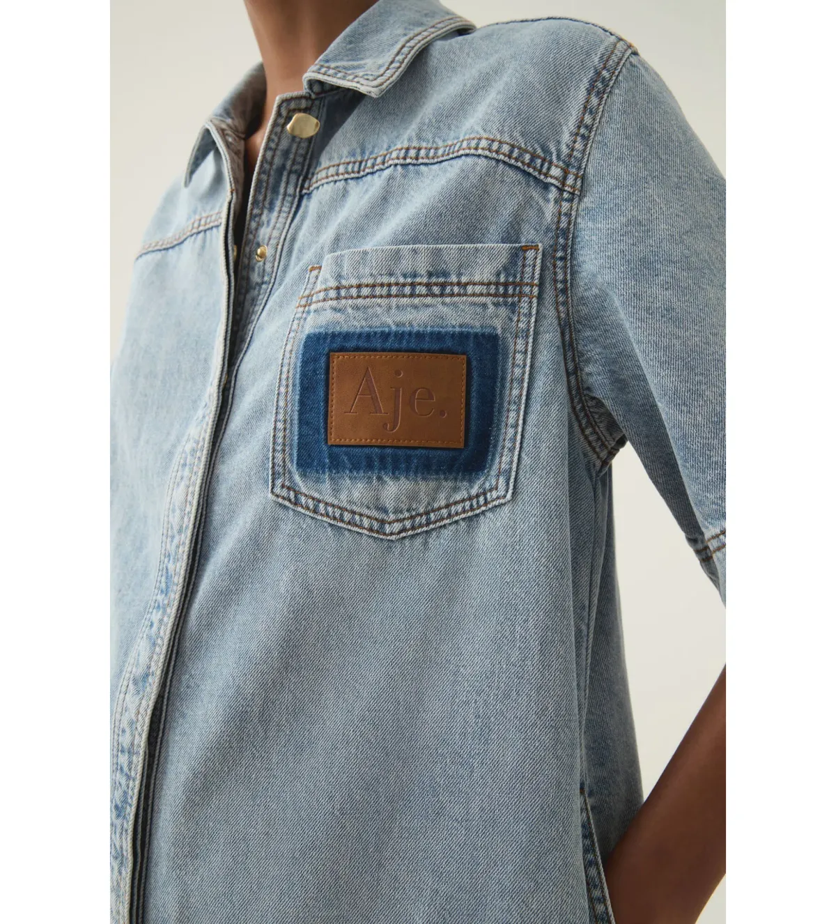 Aje Aura Denim Mini Tunic Dress Sea Spray Wash Size 6 - Image 5