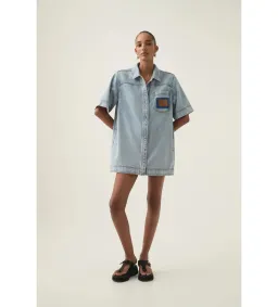 Aje Aura Denim Mini Tunic Dress Sea Spray Wash Size 6 for rent on The Volte - image 1