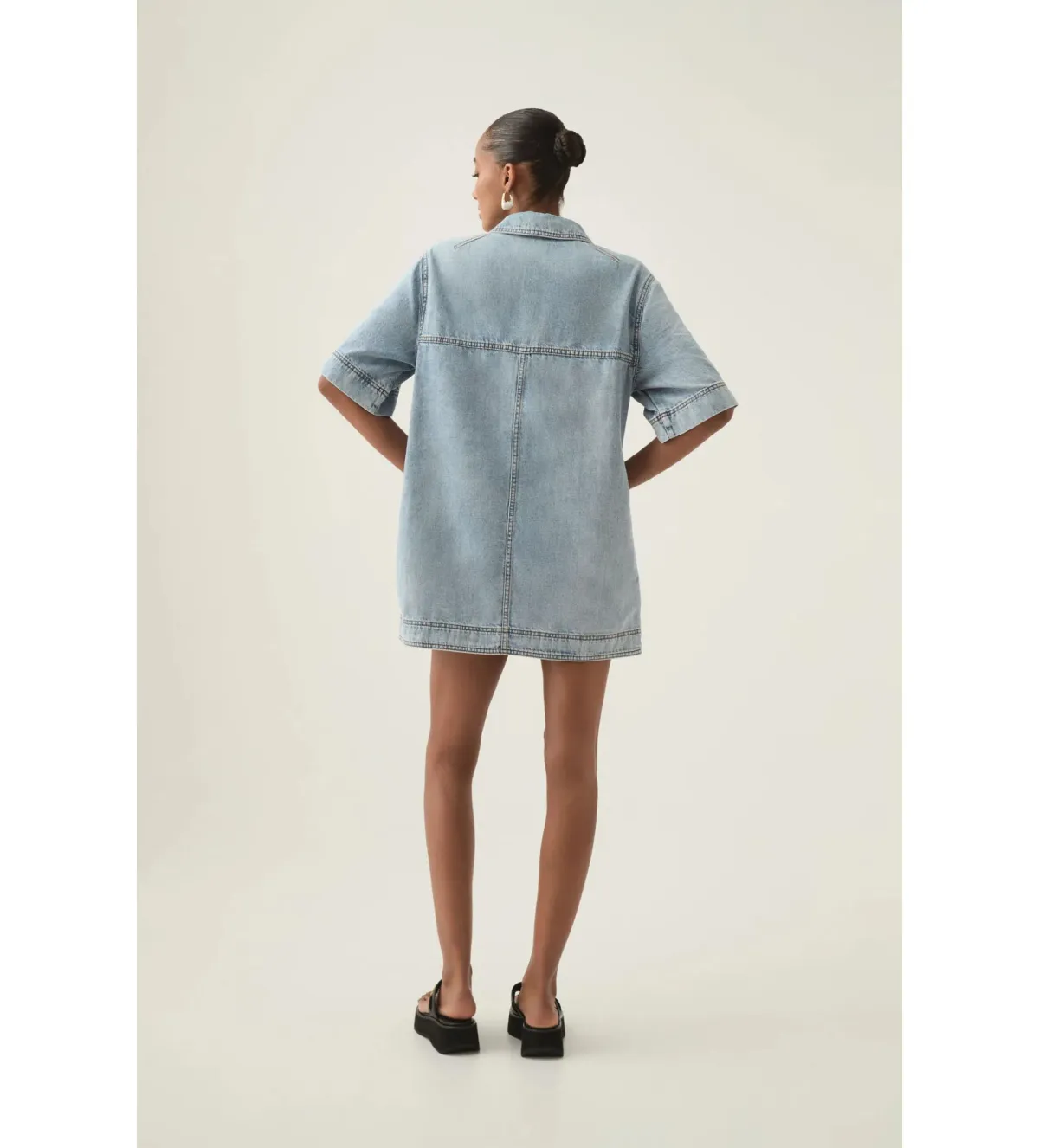 Aje Aura Denim Mini Tunic Dress Sea Spray Wash Size 6 - Image 4