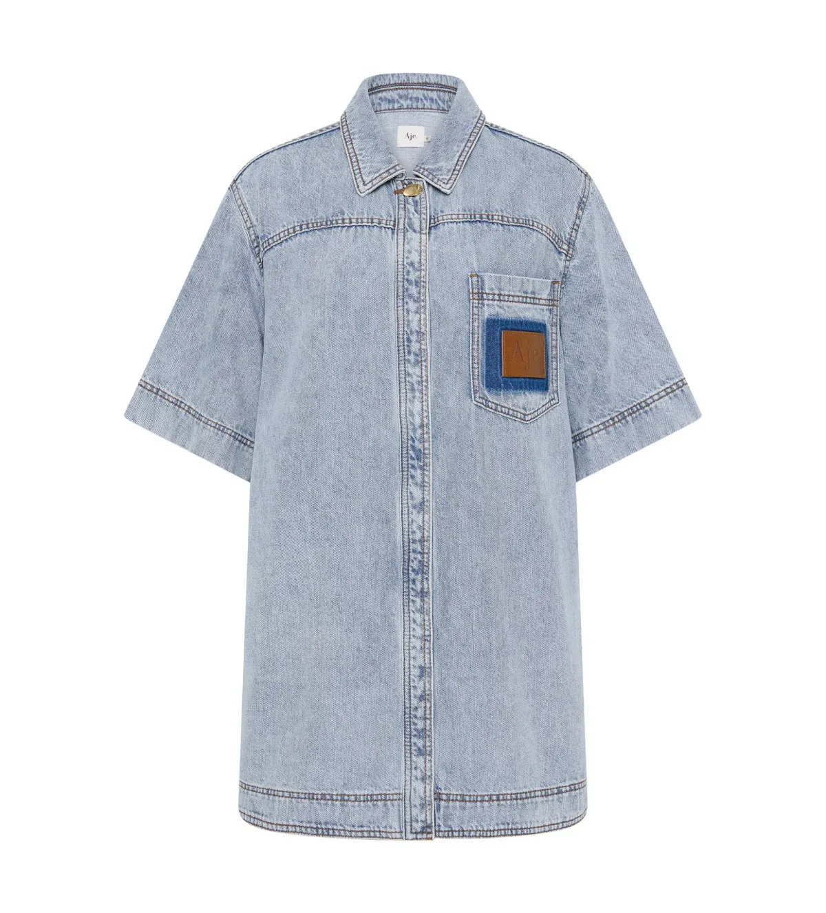 Aje Aura Denim Mini Tunic Dress Sea Spray Wash Size 6 - Image 6