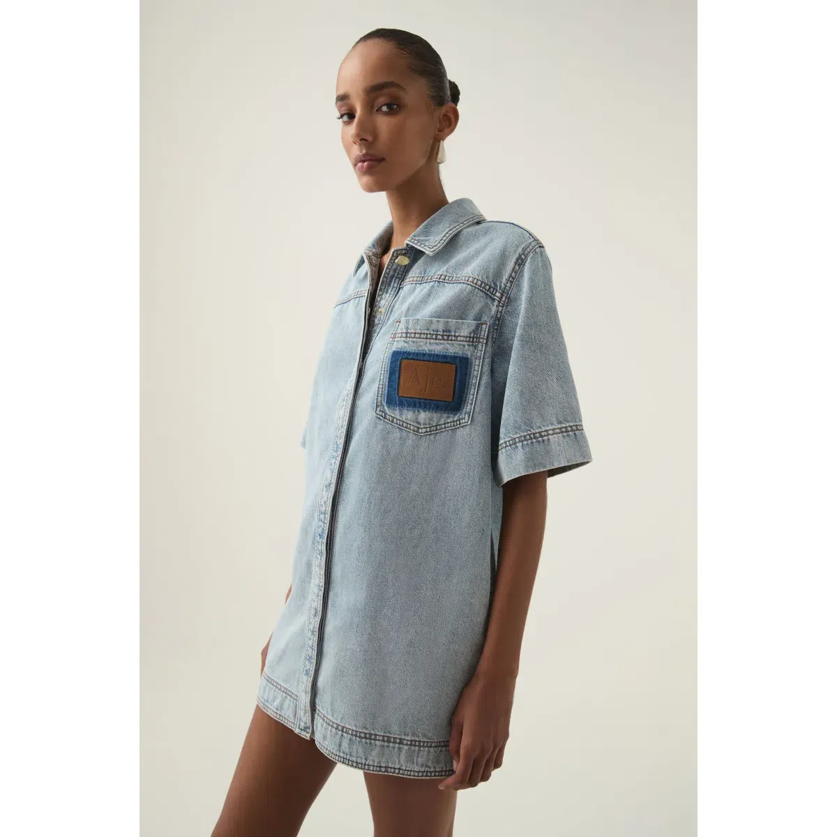 Aje Aura Denim Mini Tunic Dress Size 10 - Image 3