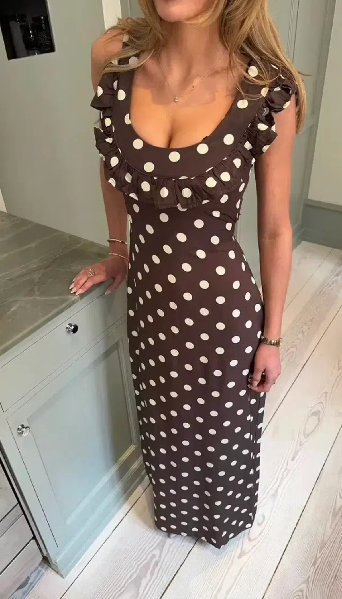 Design By Si Luna Dress with Polka Dots Maxi Brown Size AU 8 - Image 2