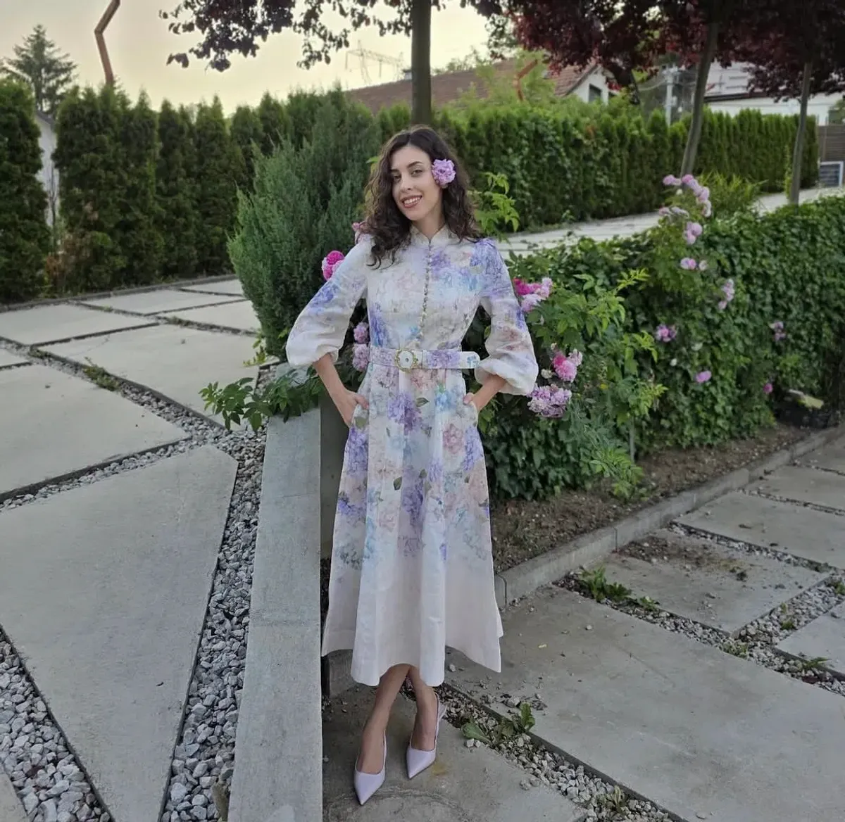 Zimmermann Dawning Buttoned Midi Dress Multi Hydrangea Size 3/AU 14 - Image 3