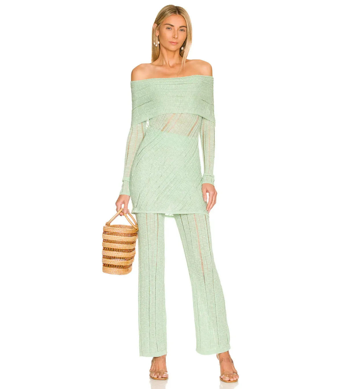 Cult Gaia Lotus Knit Top S / AU 8 and Laurel Knit Pant Size M / AU 10 Set in Aloe  - Image 1