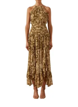 Shona Joy Rosaline Ruched Split Maxi Dress in Brown Floral Print Size AU 10 for rent on The Volte - image 1