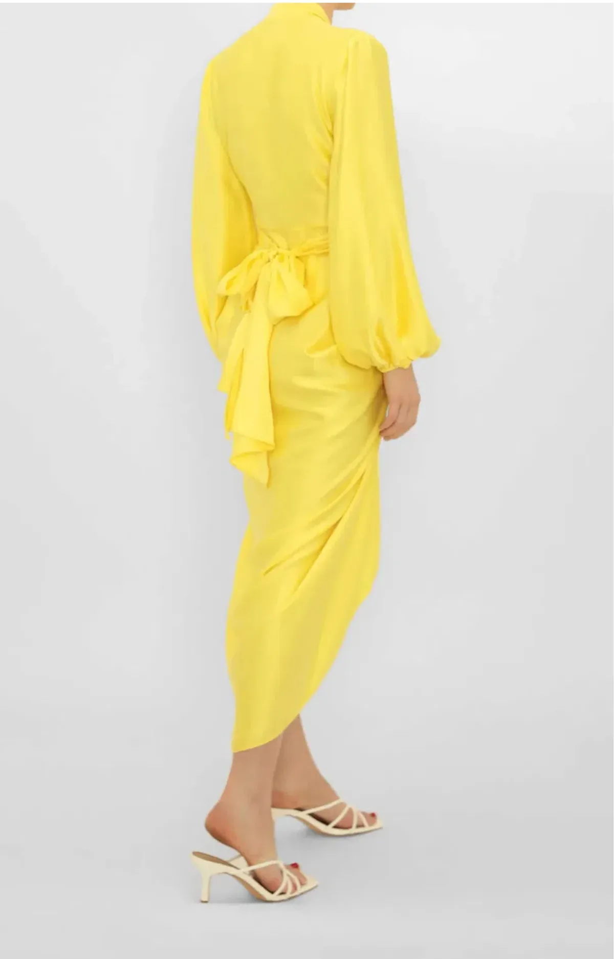 Carla Zampatti V-Neck Waterfall Midi Dress Yellow Size 10 - Image 3