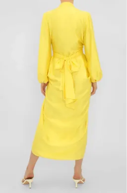 Carla Zampatti V-Neck Waterfall Midi Dress Yellow Size 10 for rent on The Volte - image 4