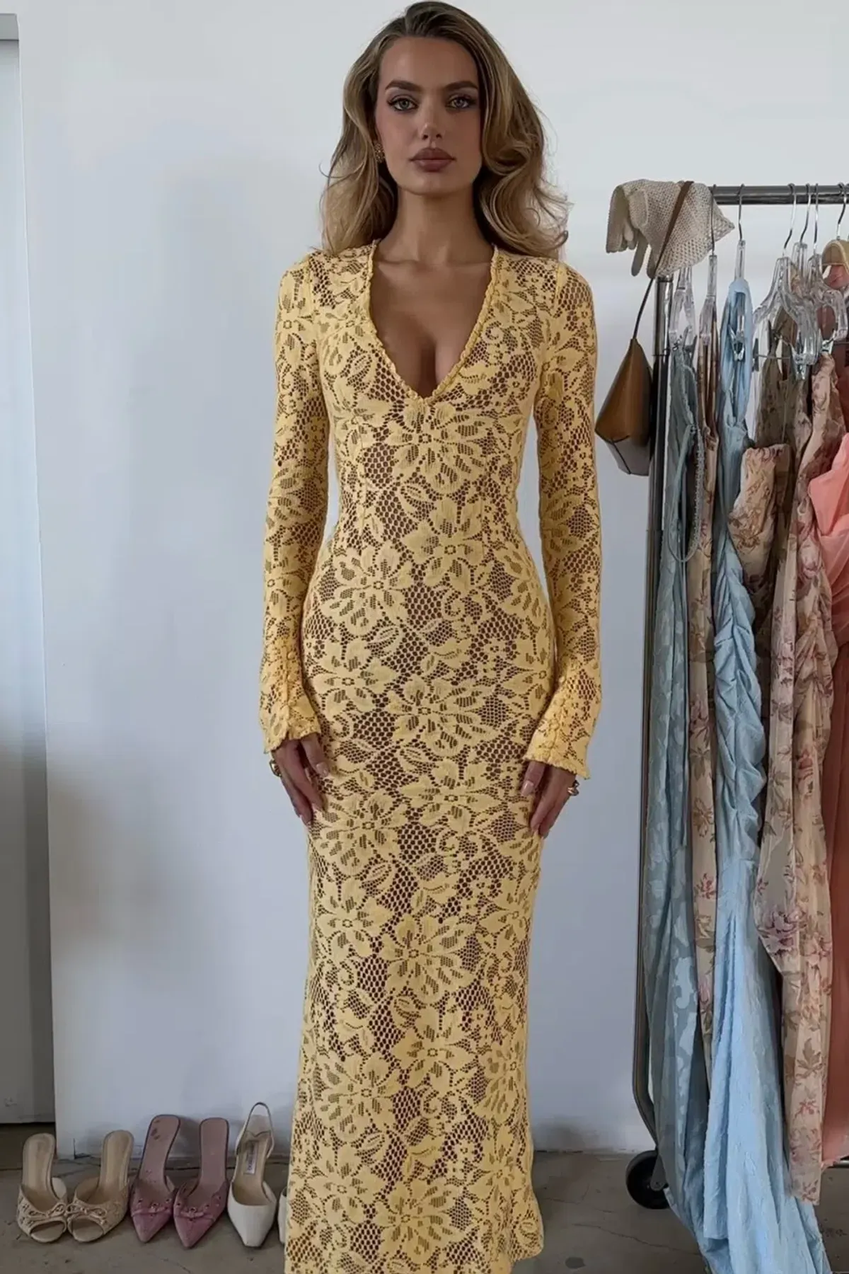 House of CB Indiana Plunge Lace Maxi Dress Apricot Size M / AU 10 - Image 6