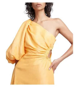 Aje Concept One Shoulder Puff Sleeve Midi Dress Mango Sorbet Size AU 6  for rent on The Volte - image 2