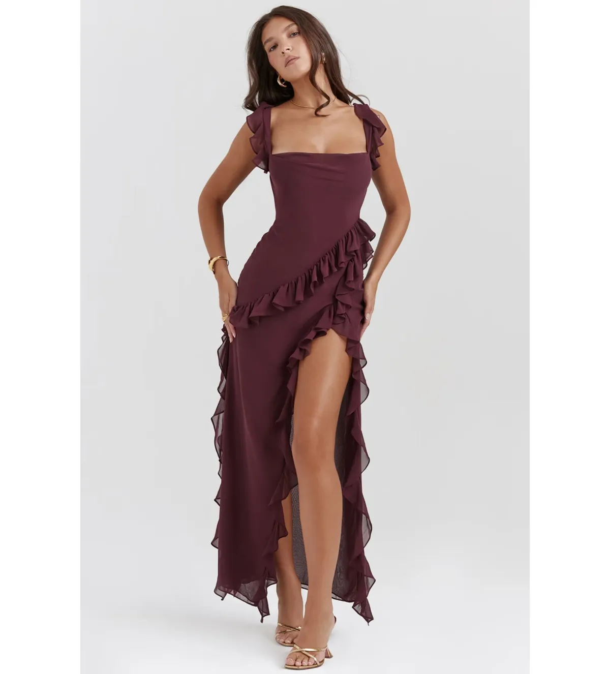 House of CB Ariela Ruffle Maxi Dress Mulberry Size 6/XS - Image 4