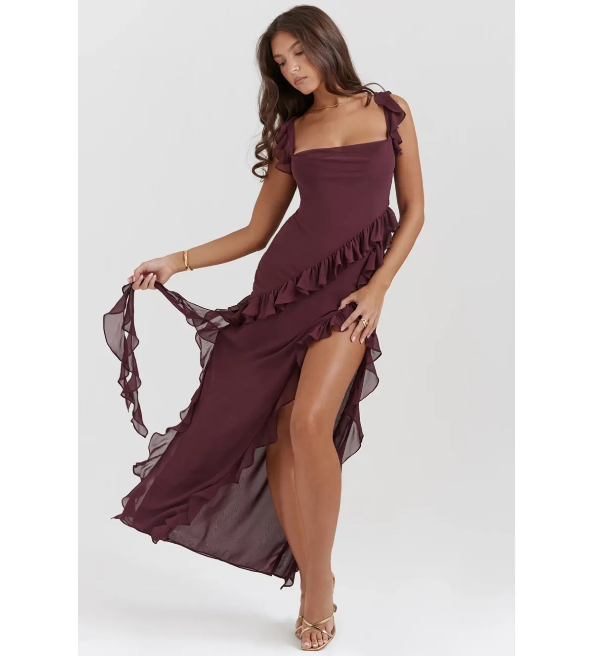 House of CB Ariela Ruffle Maxi Dress Mulberry Size 6/XS - Image 6