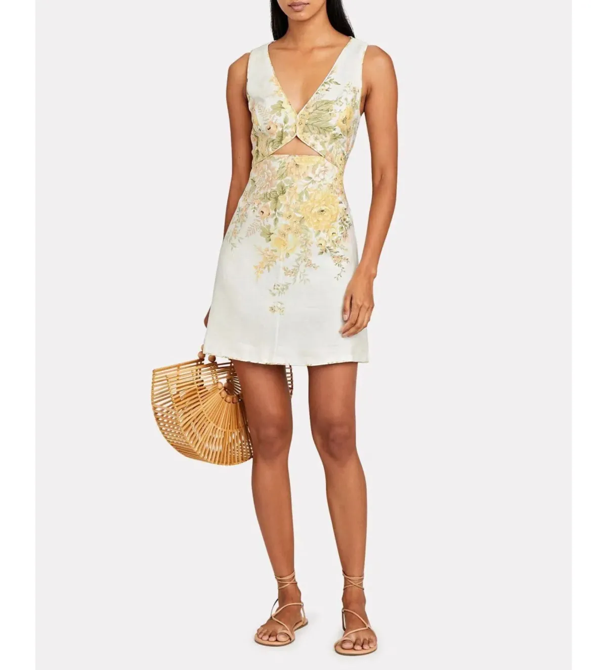 Zimmermann Amelie Cut Out Mini Dress Ivory Garden Floral Size 1 AU 10 - Image 1