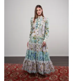 Zimmermann Rhythm Scalloped Silk Maxi Dress in Blue Size 1/ AU 10 for rent on The Volte - image 1