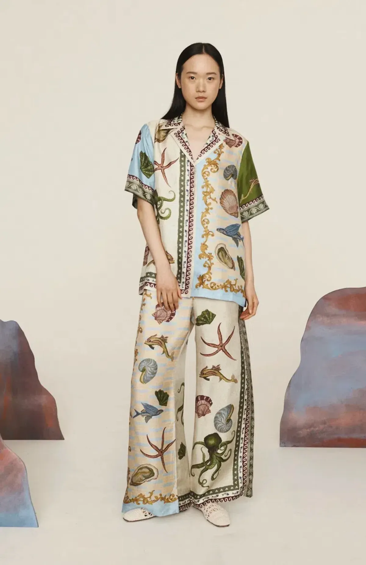 Alemais Bath House Silk Shirt and Pant Set Muliti Size 16 - Image 1