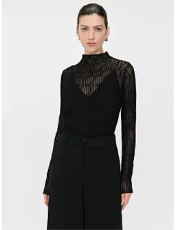 Veronika Maine Sheer Wave Funnel Neck Knit Black Size for rent on The Volte - image 4
