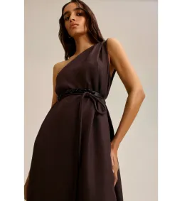 Scanlan Theodore Silk Jacquard One Shoulder Dress Brown Size 6  for rent on The Volte - image 2