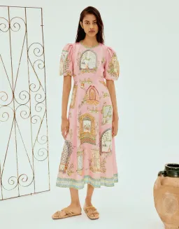 Alemais Monte Midi Dress Pink Print Size AU 12 for rent on The Volte - image 1