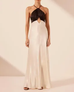 Shona Joy Black and White Lino Cross Back Halter Maxi Dress Size AU 10 for rent on The Volte - image 1