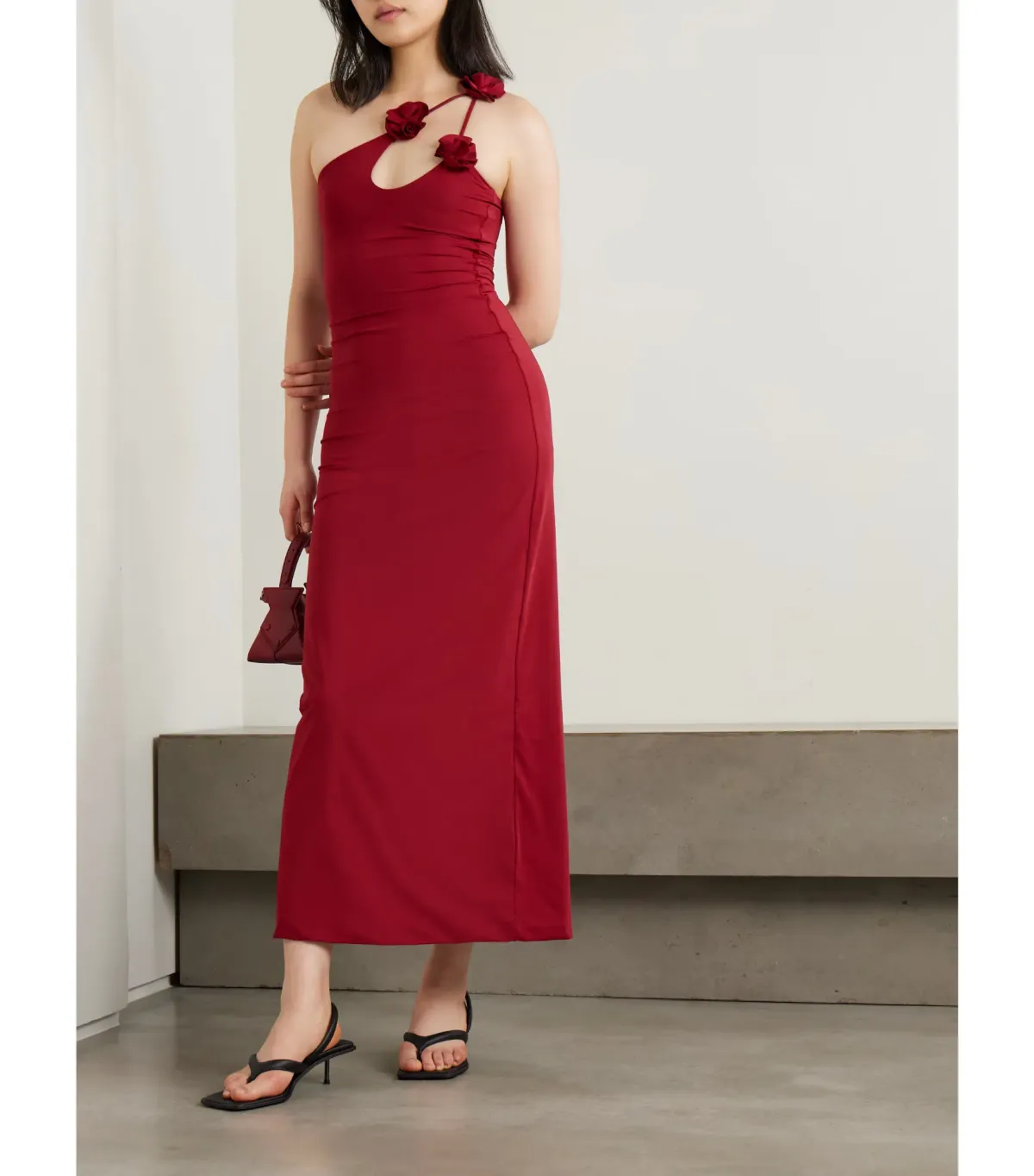 Maygel Coronel Celosía One-Shoulder Appliquéd Stretch-Jersey Midi Dress Red Size 6 - Image 1