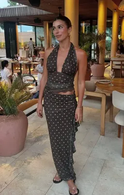 Benni Penelope Maxi Dress Espresso Polka Dot Size AU 8 for rent on The Volte - image 1