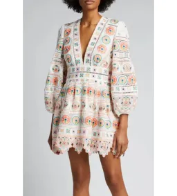 Zimmermann Brighton Plunge Embroidered Floral Mini Dress in Multi Size 0/ 8 AU  for rent on The Volte - image 2