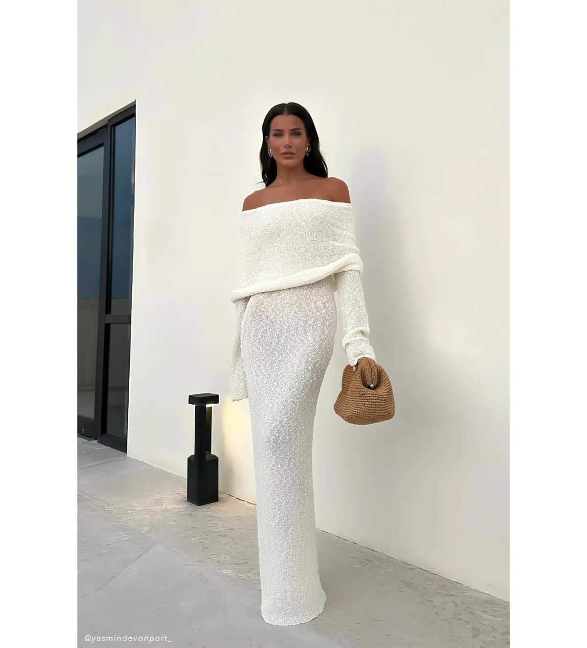 Meshki Marisol Off Shoulder Boucle Maxi Dress in Ivory Size L / AU 12 - Image 1