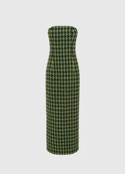 Leo Lin Rayna Tweed Bustier Maxi Dress in Houndstooth Print Size 8 for rent on The Volte - image 1