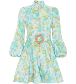 Zimmermann High Tide Buttoned Mini Dress Aqua Ikat Floral Size 0 AU 8 for rent on The Volte - image 7