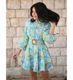 Zimmermann High Tide Buttoned Mini Dress Aqua Ikat Floral Size 0 AU 8 for rent on The Volte - image 6