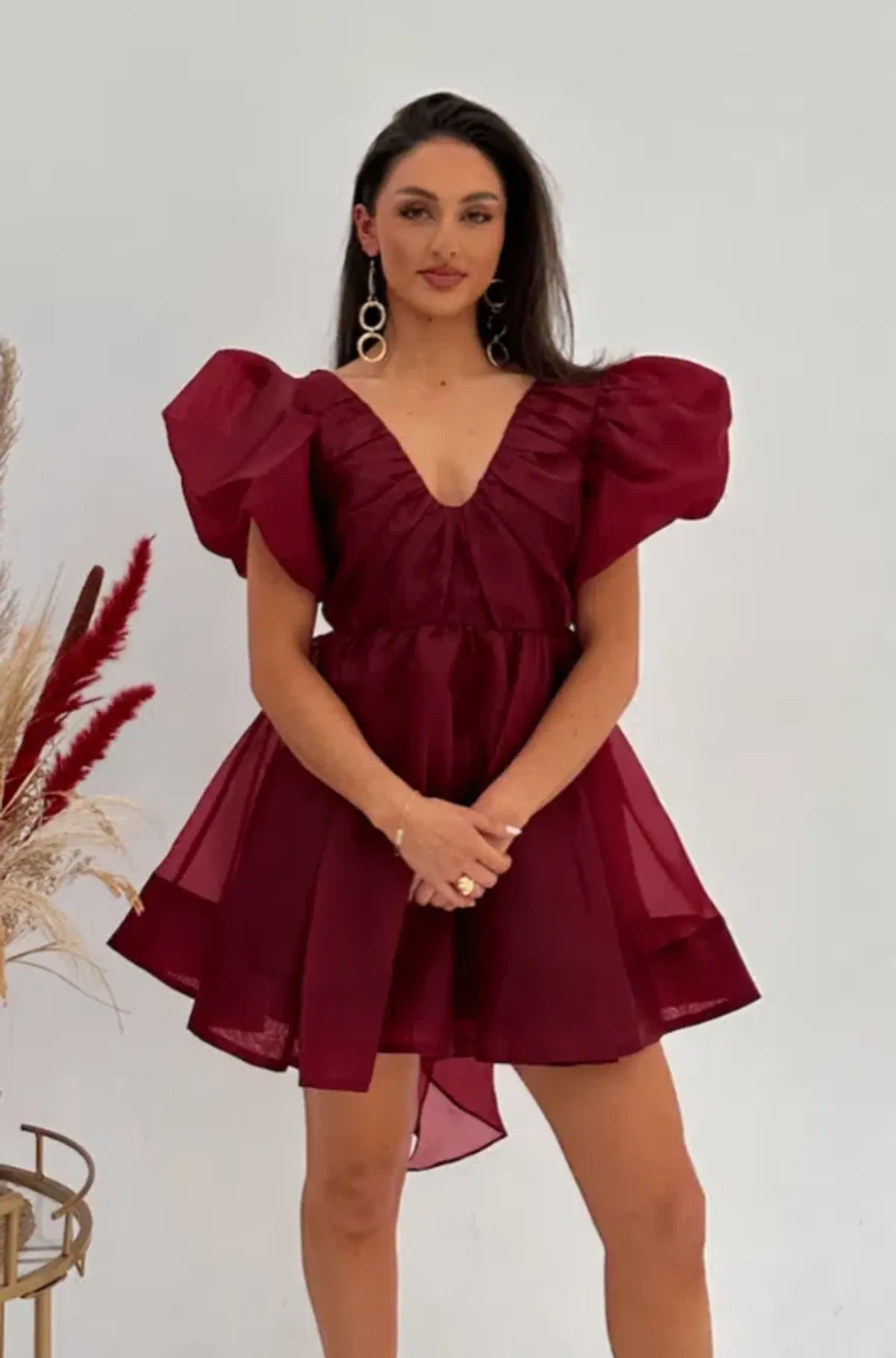 AJE Gretta Bow Back Short Mini Dress Burgundy Size AU 8 - Image 1