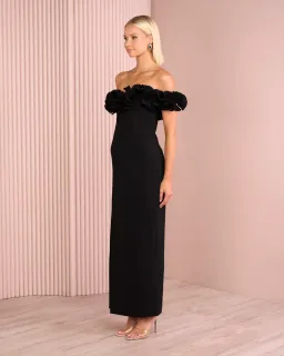 Elle Zeitoune Farley Frill Off Shoulder Maxi Gown Black Size AU 10 for rent on The Volte - image 3