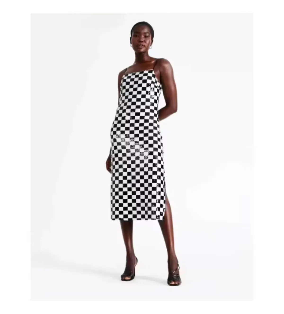 Wayne Cooper Sequin Check Midi Dress Multi Size 10 - Image 1