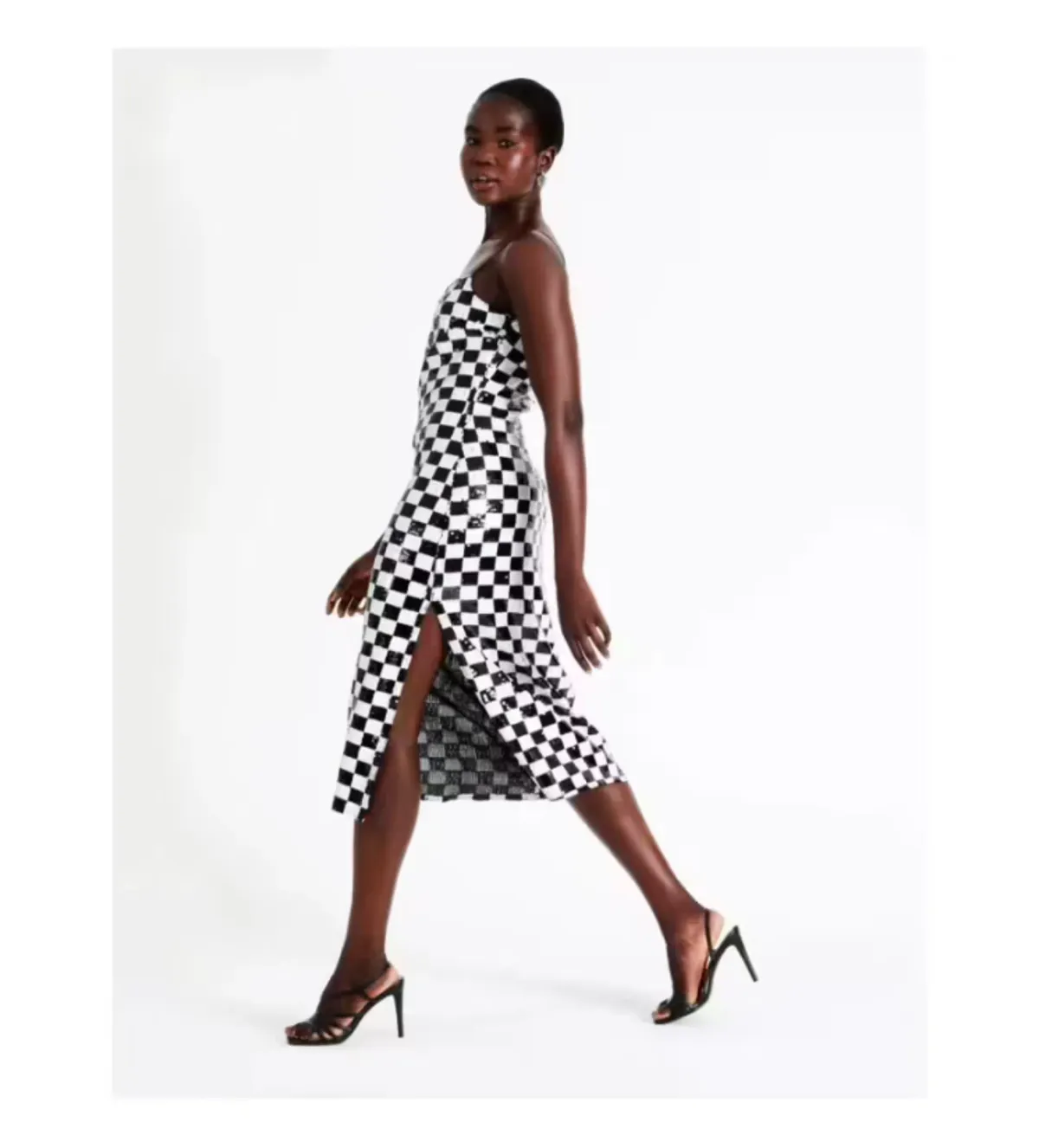 Wayne Cooper Sequin Check Midi Dress Multi Size 10 - Image 3