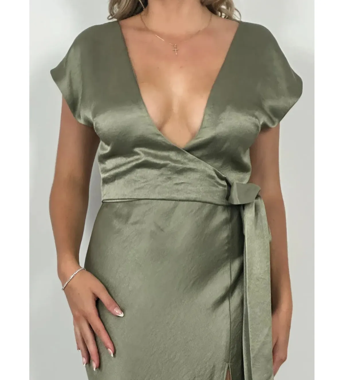 Bec & Bridge The Dreamer Wrap Midi Dress Sage Size AU 16 - Image 3